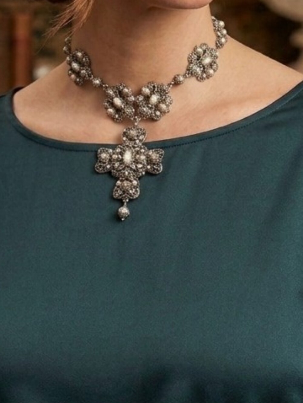 F.A.I.T.H. Elegant Silver and Cream Floral Cross Necklace